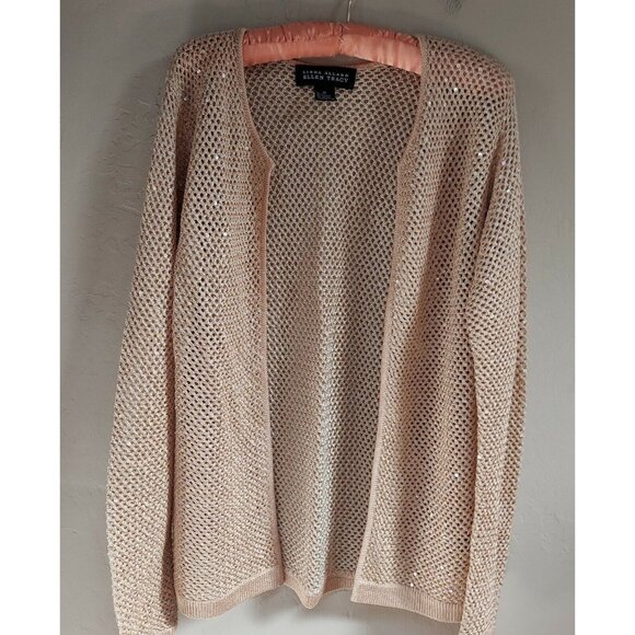 Linda Allard Ellen Tracy Sparkly Sequin Knit Cardigan Sweater Medium Lightweight - Picture 1 of 7